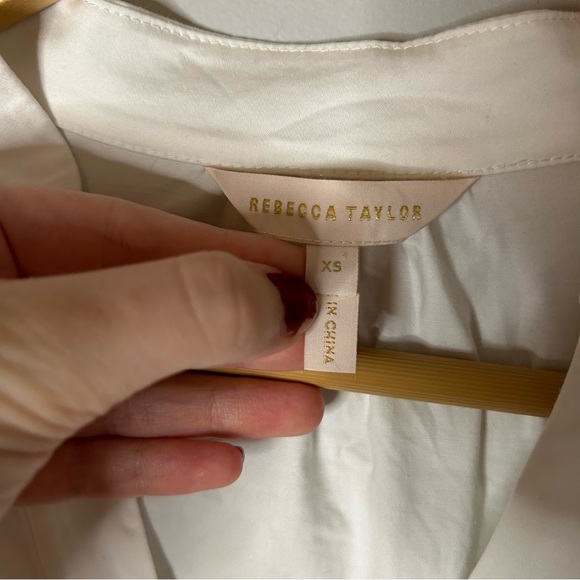 Rebecca Taylor White Short Sleeve V-Neck Twill Blouse - Picture 6 of 12